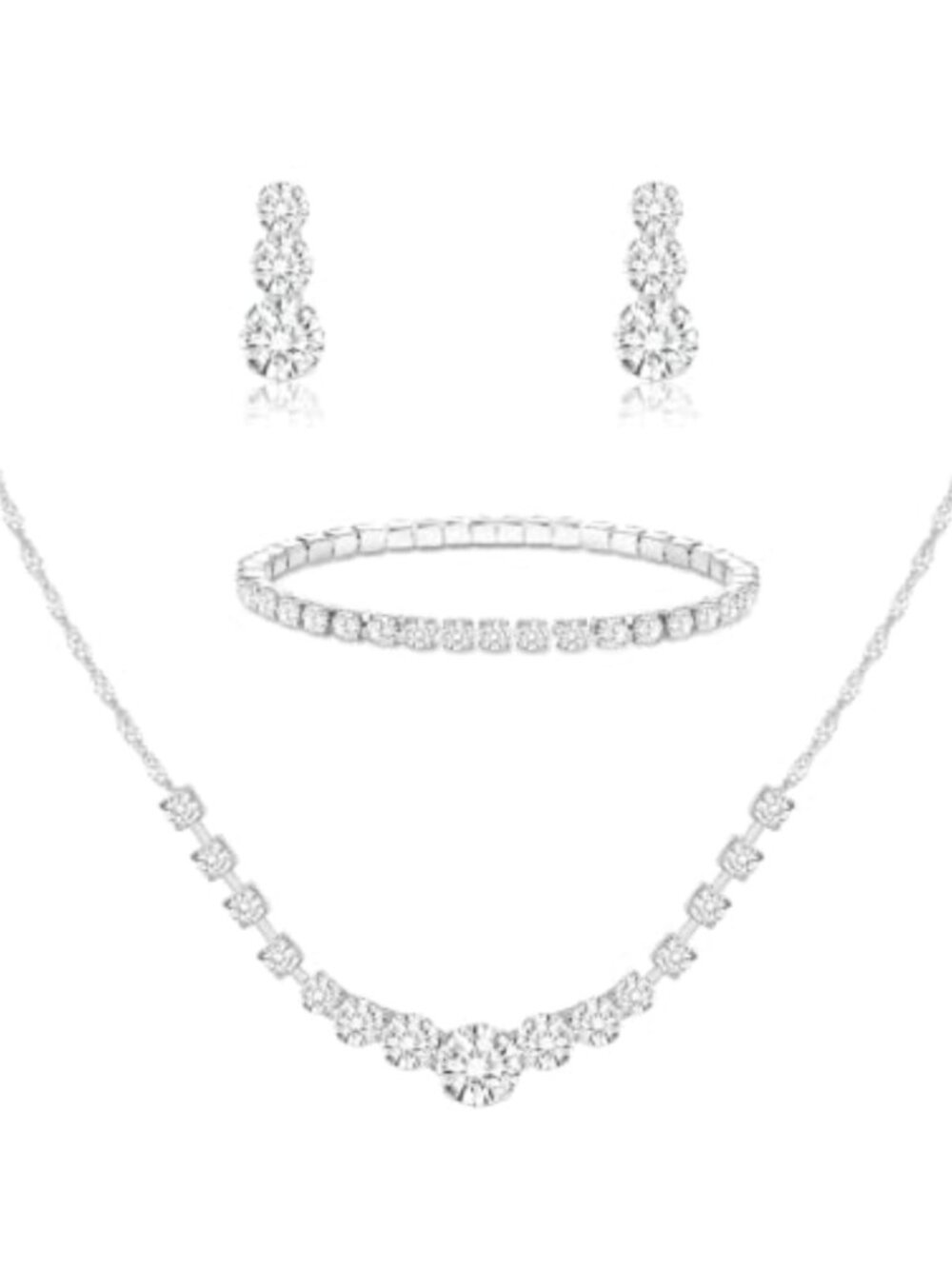 Silver Plated 18K White Gold Crystal Wedding Jewelry Set for Women